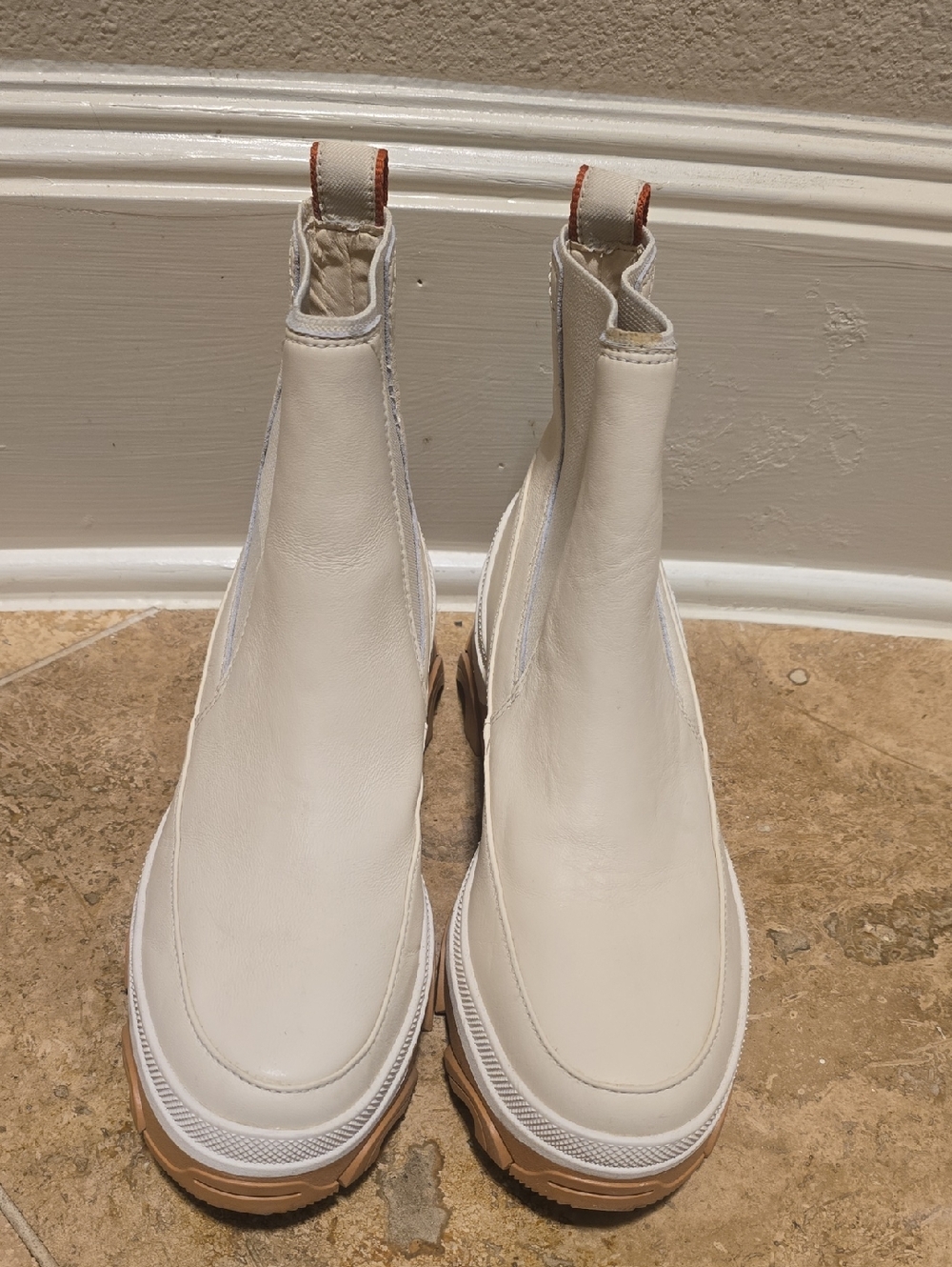 Sorel Cream Leather Slip-On Boots